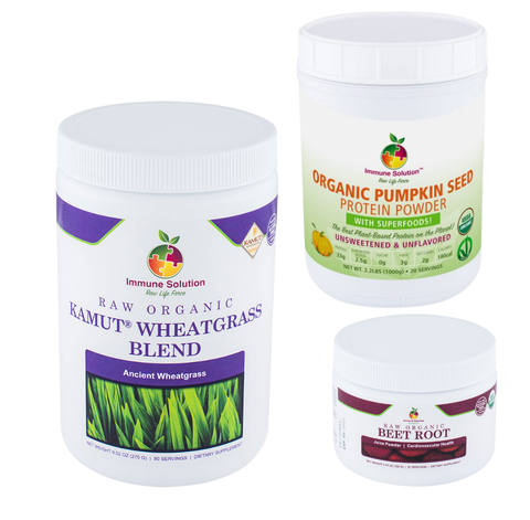 The Optimal Nutritional pack: Organic Pumpkin Seed Protein, Large Raw Organic Kamut Wheatgrass Blend, Raw Organic Beetroot Juice - $10 off