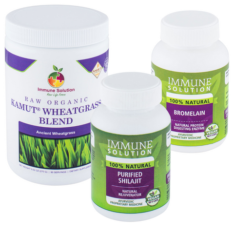 Gut Health Pack: Shilajit (Purified), Bromelain, Raw Organic Kamut® Wheatgrass Blend (large)