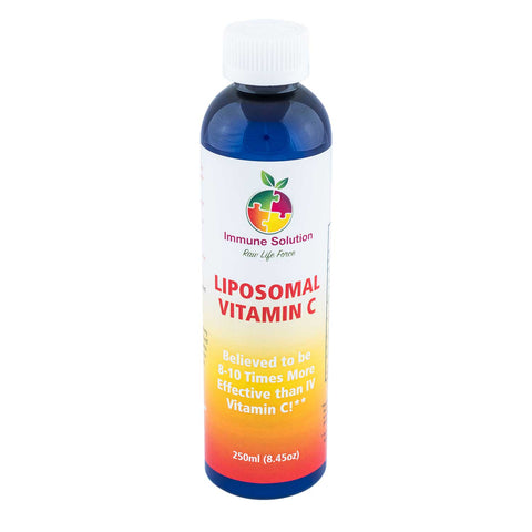 Bottle of Liposomal Vitamin C with a colorful label on a white background