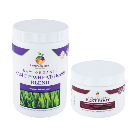 Dynamic Duo: Raw Organic Kamut® Wheatgrass Blend – Juice Powder (large) + Raw Organic Beet Root – Juice Powder | $5 OFF